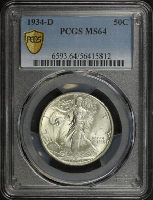 Obverse of this 1934-D Walking Liberty Half Dollar PCGS MS-64