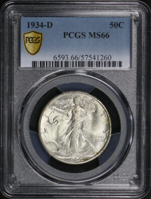 Obverse of this 1934-D Walking Liberty Half Dollar PCGS MS-66