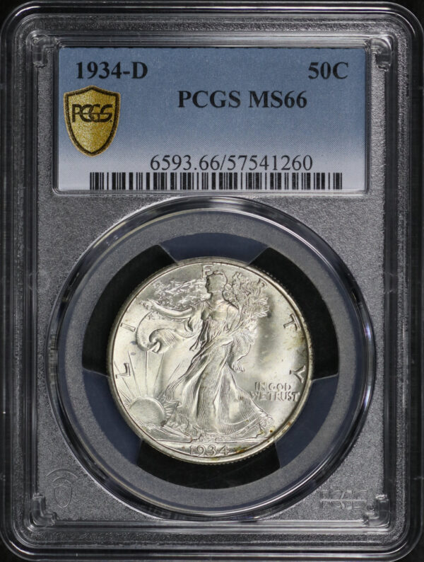Obverse of this 1934-D Walking Liberty Half Dollar PCGS MS-66