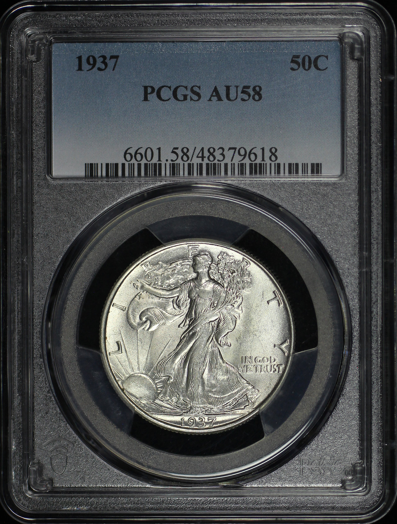 Obverse of this 1937 Walking Liberty Half Dollar PCGS AU-58