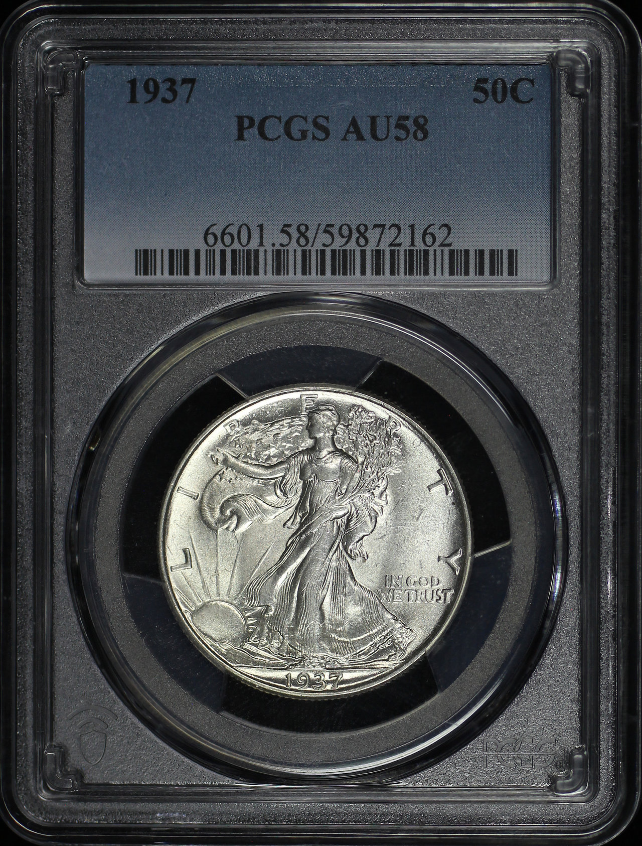 Obverse of this 1937 Walking Liberty Half Dollar PCGS AU-58