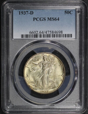 Obverse of this 1937-D Walking Liberty Half Dollar PCGS MS-64