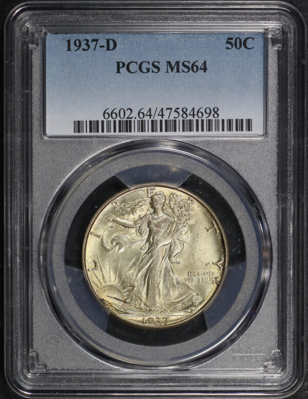 Obverse of this 1937-D Walking Liberty Half Dollar PCGS MS-64