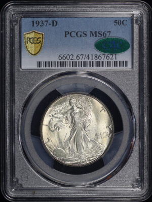 Obverse of this 1937-D Walking Liberty Half Dollar PCGS MS-67 CAC