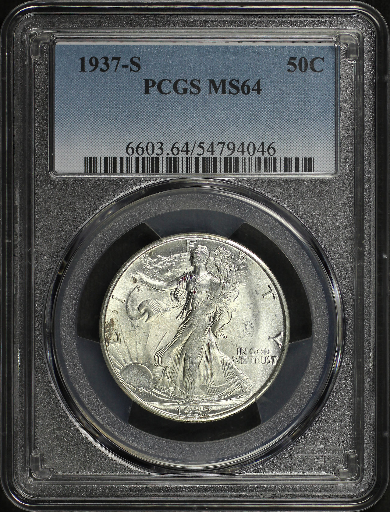 Obverse of this 1937-S Walking Liberty Half Dollar PCGS MS-64
