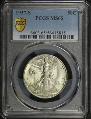 Obverse of this 1937-S Walking Liberty Half Dollar PCGS MS-65