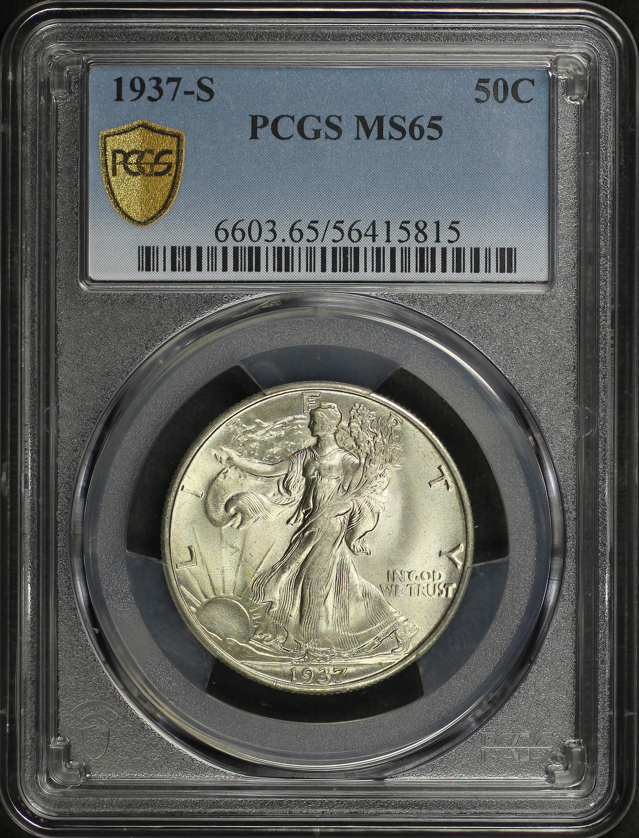 Obverse of this 1937-S Walking Liberty Half Dollar PCGS MS-65