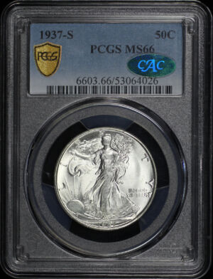 Obverse of this 1937-S Walking Liberty Half Dollar PCGS MS-66 CAC