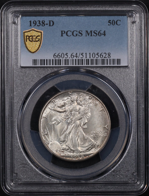 Obverse of this 1938-D Walking Liberty Half Dollar PCGS MS-64