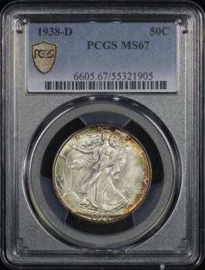 Obverse of this 1938-D Walking Liberty Half Dollar PCGS MS-67
