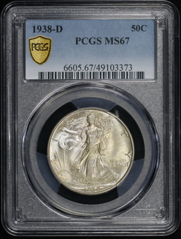 Obverse of this 1938-D Walking Liberty Half Dollar PCGS MS-67