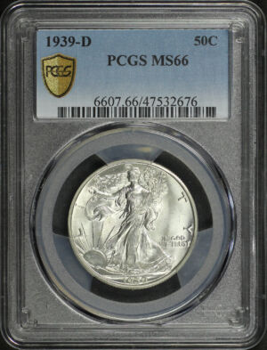 Obverse of this 1939-D Walking Liberty Half Dollar PCGS MS-66