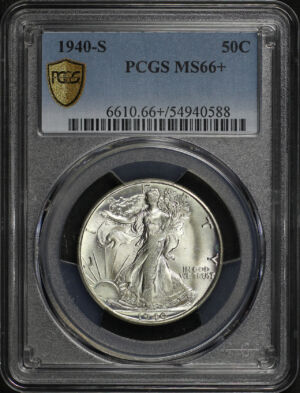 Obverse of this 1940-S Walking Liberty Half Dollar PCGS MS-66+
