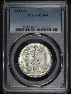 Obverse of this 1941-S Walking Liberty Half Dollar PCGS MS-64