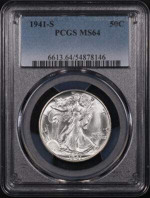Obverse of this 1941-S Walking Liberty Half Dollar PCGS MS-64
