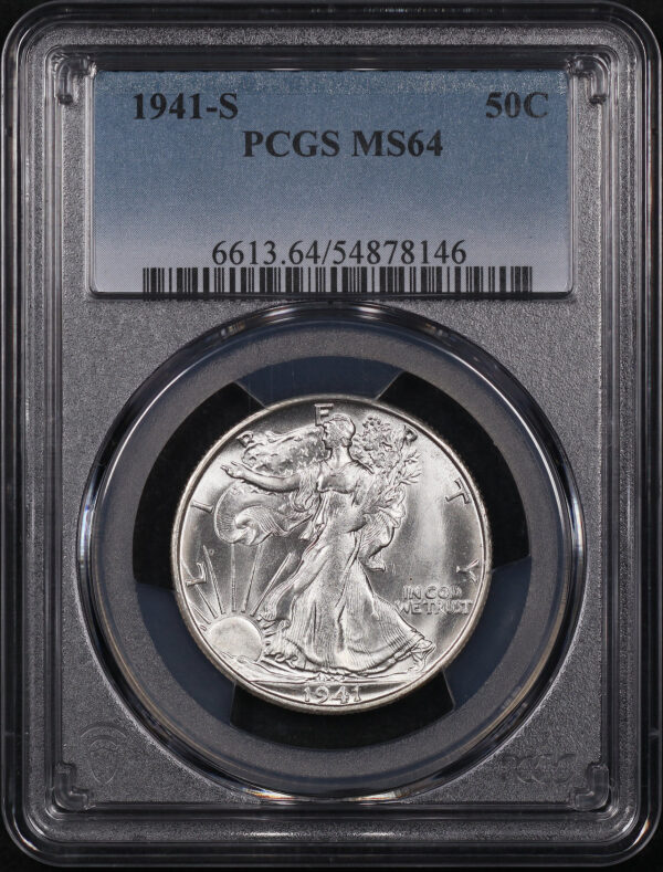 Obverse of this 1941-S Walking Liberty Half Dollar PCGS MS-64