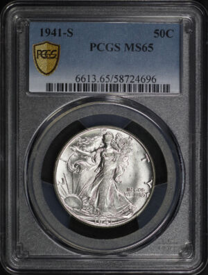 Obverse of this 1941-S Walking Liberty Half Dollar PCGS MS-65