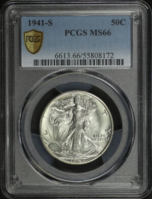 Obverse of this 1941-S Walking Liberty Half Dollar PCGS MS-66