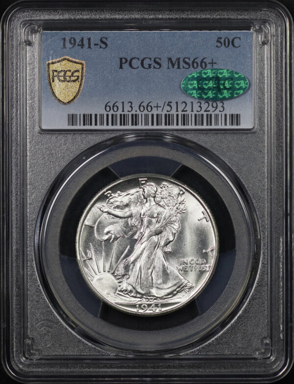 Obverse of this 1941-S Walking Liberty Half Dollar PCGS MS-66+ CAC