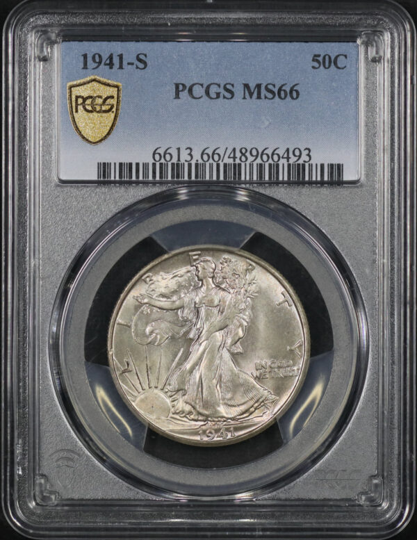 Obverse of this 1941-S Walking Liberty Half Dollar PCGS MS-66