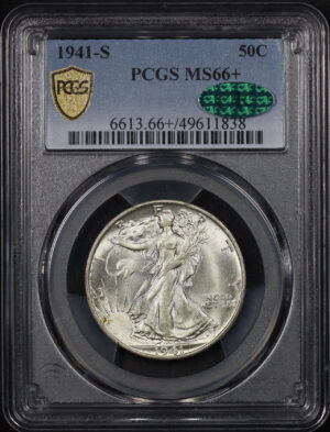 Obverse of this 1941-S Walking Liberty Half Dollar PCGS MS-66+