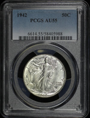 Obverse of this 1942 Walking Liberty Half Dollar PCGS AU-55