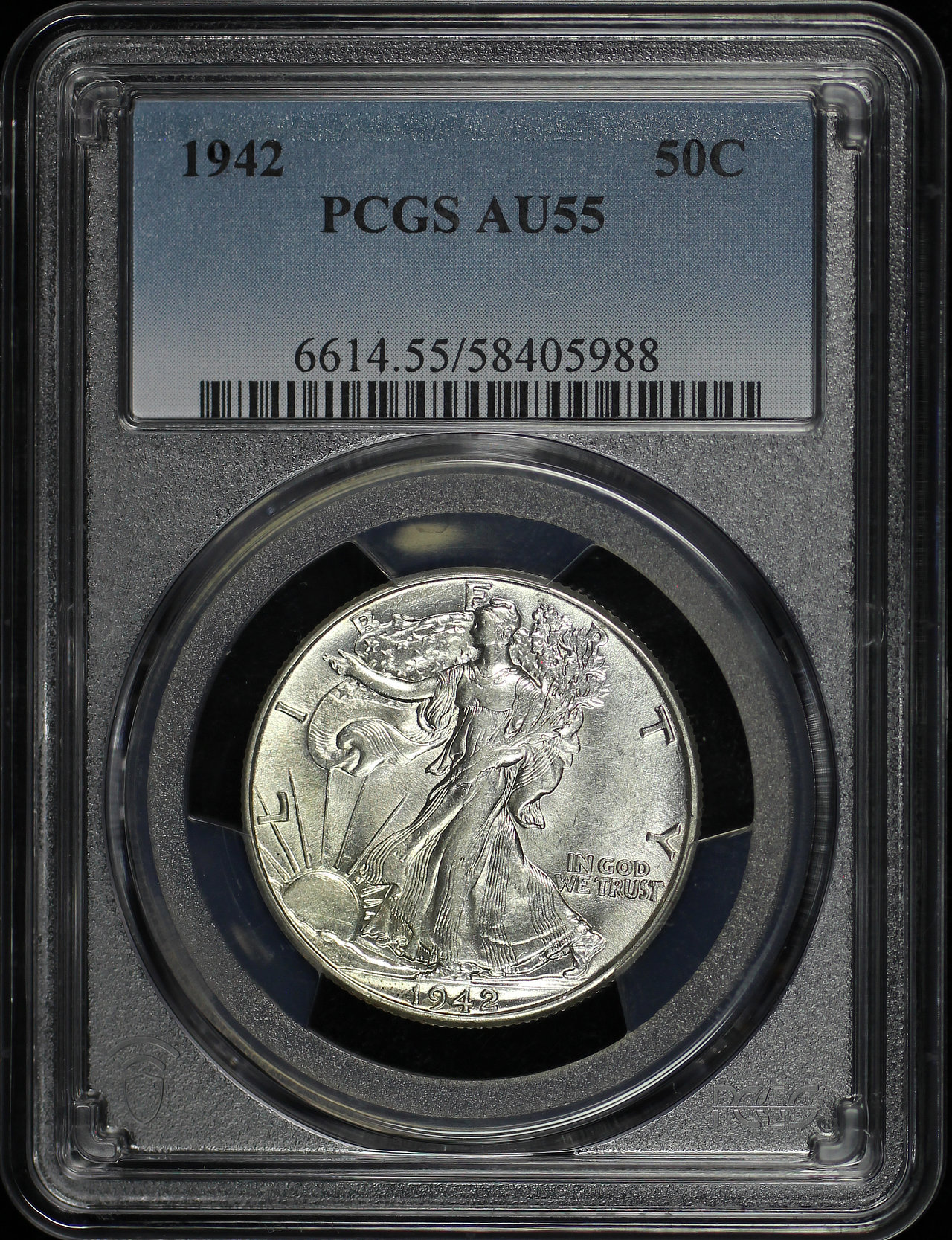 Obverse of this 1942 Walking Liberty Half Dollar PCGS AU-55