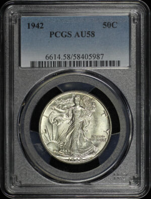 Obverse of this 1942 Walking Liberty Half Dollar PCGS AU-58