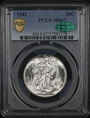 Obverse of this 1942 Walking Liberty Half Dollar PCGS MS-67 CAC