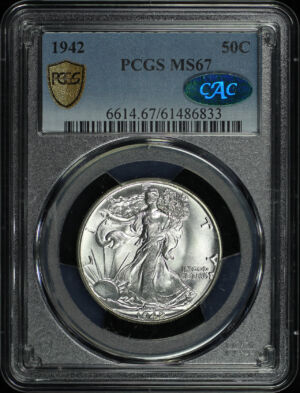 Obverse of this 1942 Walking Liberty Half Dollar PCGS MS-67 CAC