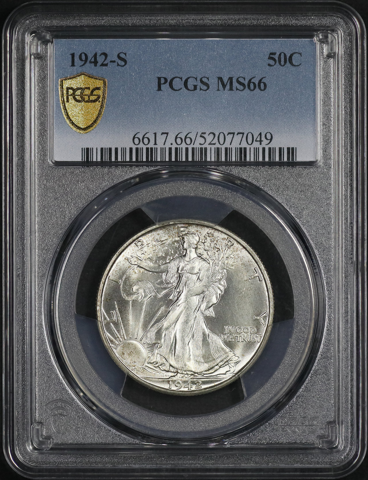 Obverse of this 1942-S Walking Liberty Half Dollar PCGS MS-66