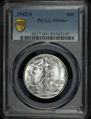 Obverse of this 1942-S Walking Liberty Half Dollar PCGS MS-66+