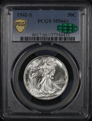 Obverse of this 1942-S Walking Liberty Half Dollar PCGS MS-66+ CAC