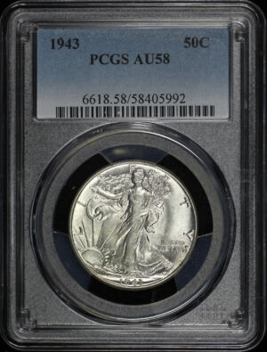 Obverse of this 1943 Walking Liberty Half Dollar PCGS AU-58