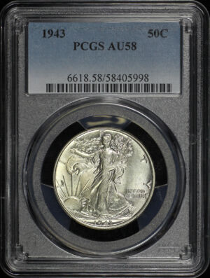 Obverse of this 1943 Walking Liberty Half Dollar PCGS AU-58