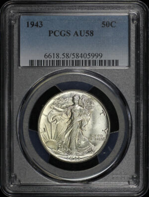 Obverse of this 1943 Walking Liberty Half Dollar PCGS AU-58