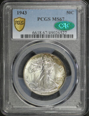 Obverse of this 1943 Walking Liberty Half Dollar PCGS MS-67 CAC