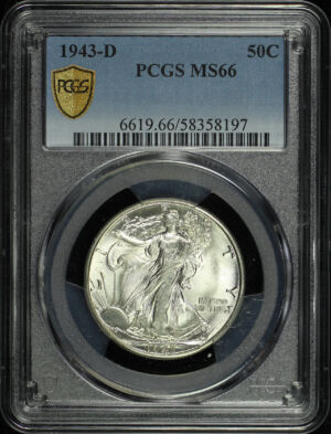 Obverse of this 1943-D Walking Liberty Half Dollar PCGS MS-66