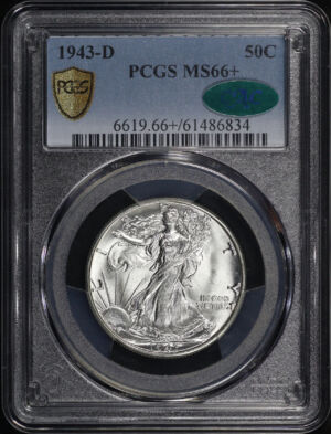 Obverse of this 1943-D Walking Liberty Half Dollar PCGS MS-66+ CAC