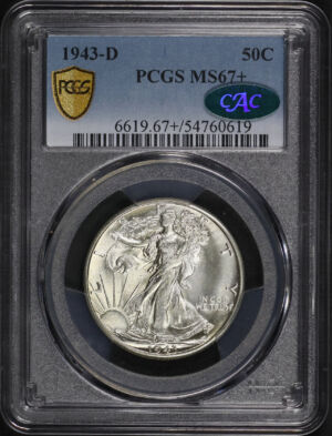 Obverse of this 1943-D Walking Liberty Half Dollar PCGS MS-67+ CAC