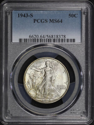 Obverse of this 1943-S Walking Liberty Half Dollar PCGS MS-64