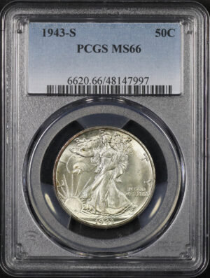 Obverse of this 1943-S Walking Liberty Half Dollar PCGS MS-66