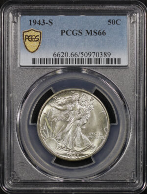 Obverse of this 1943-S Walking Liberty Half Dollar PCGS MS-66