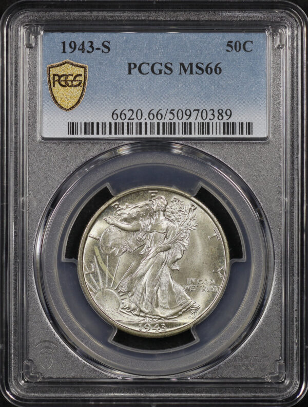 Obverse of this 1943-S Walking Liberty Half Dollar PCGS MS-66