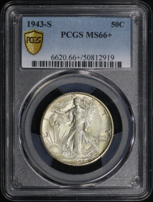 Obverse of this 1943-S Walking Liberty Half Dollar PCGS MS-66+