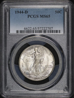 Obverse of this 1944-D Walking Liberty Half Dollar PCGS MS-65