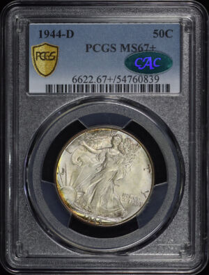Obverse of this 1944-D Walking Liberty Half Dollar PCGS MS-67+ CAC