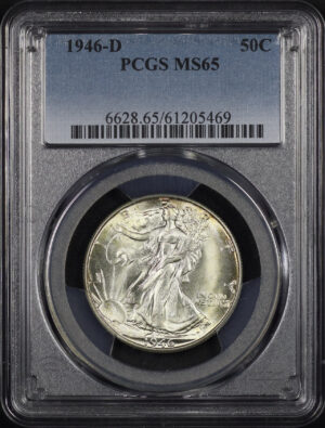 Obverse of this 1946-D Walking Liberty Half Dollar PCGS MS-65