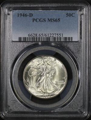 Obverse of this 1946-D Walking Liberty Half Dollar PCGS MS-65