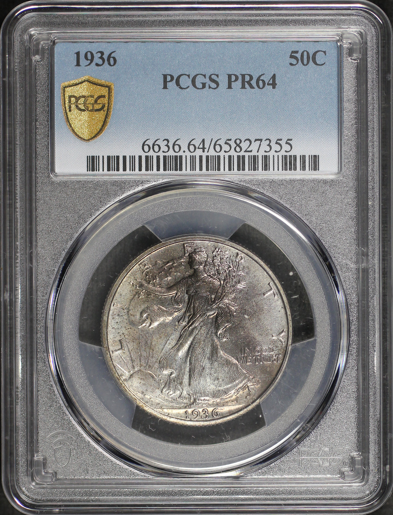 Obverse of this 1936 Walking Liberty Half Dollar PCGS PR-64